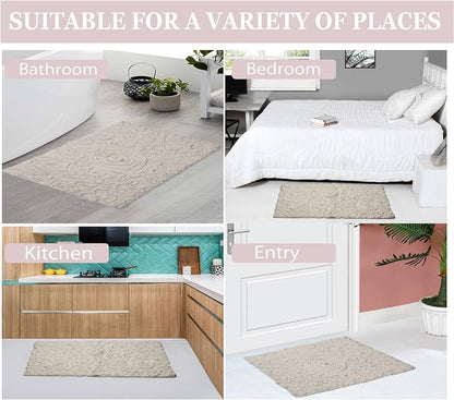 Home Weavers Bell Flower Collection 100% Cotton Tufted Bath Rugs, Extra Soft and Absorbent Bath Rugs, Non-Slip Bath Mats, Machine Washable, Bath Mats for Bathroom Floor, 24"x40" Rectangle, Ivory