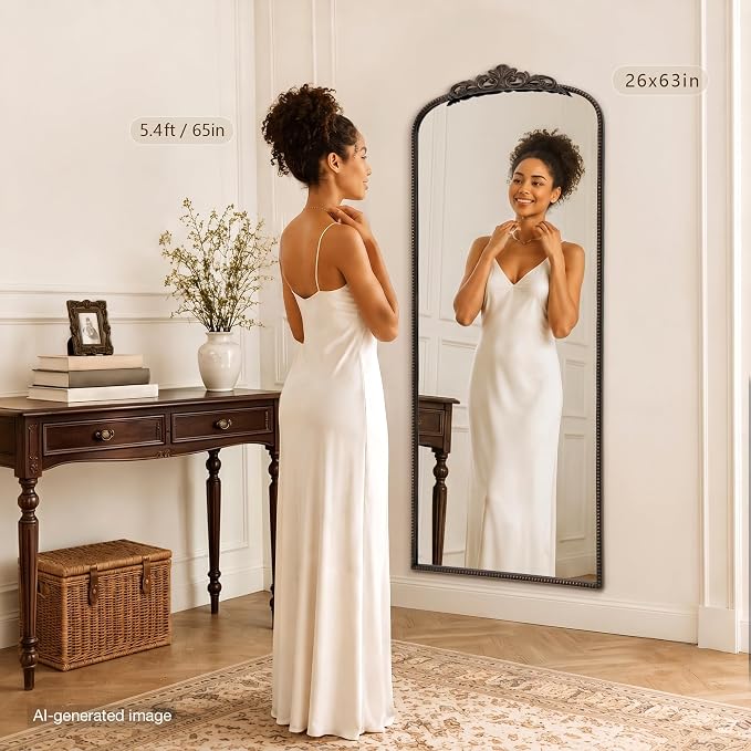 Micasso Bronze Full Length Mirror: 26''x63'' Large Vintage Floor Mirror | Baroque Long Body Mirror - Traditional Ornate Antique for Cloakroom/Dressing Room/Bedroom/Entryway - Ideal for Living Room