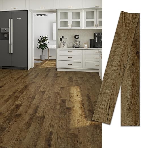 MULGREAT Peel and Stick Floor Tile, 54 Sq.Ft Self Adhesive Vinyl Flooring Plank, 36 Pieces Waterproof Heavy Duty Wood Grain Tiles, 36"x6" DIY Planks for Bedroom Kitchen Basement Home Brown