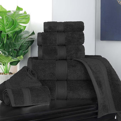 Superior Egyptian Cotton Ultra Plush & Absorbent, 8 Piece Set, Black | Quick Dry, Soft Luxury Towel Set, Bath Essentials, Guest Bath, Spa, 2 Bath, 2 Hand, 4 Face Towels, Madeline Towels