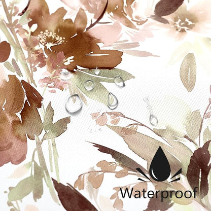 Small Stall Shower Curtain 36x72 Inch Half Narrow Size Brown Floral Decor | Modern Abstract Flower Fabric Bathroom Shower Curtain Set with Hooks