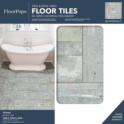 FloorPops FP3290 Boardwalk Peel & Stick Floor Tiles, Grey (Pack of 2)