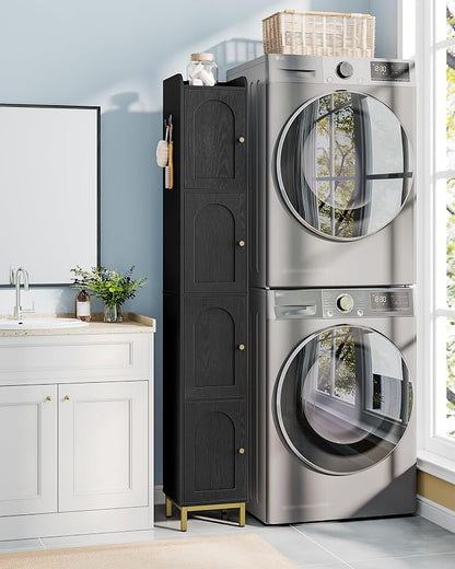 Hzuaneri 4-Tier Narrow Tall Storage Cabinet | Slim Bathroom Storage Cabinet with 4 Adjustable Feet and Shelves, for Living Room, Laundry Room, Black,11"D x 11"W x 70.9"H