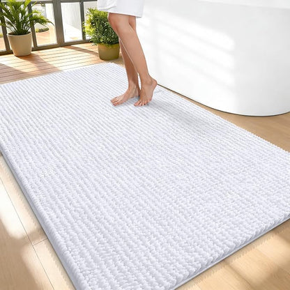 OLANLY Thick Chenille Large Bathroom Rugs 59x35, Absorbent Bath Mat, White | Soft Bath Rugs, Rubber Backing, Machine Wash Dry, Bath Mats for Bathroom, Tub and Shower, Home Decor Accessories