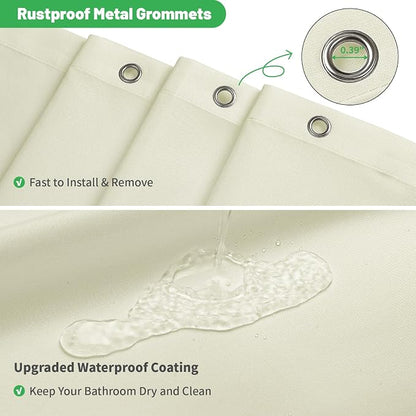 eachope Waterproof Fabric Shower Curtain Liner,72x72 Inch Cream,1 Pack | 3 Heavy-Duty Magnets,Machine Washable,Durable Rustproof Grommets,Hotel Quality,Easy Care,Secure Fit for Bathroom