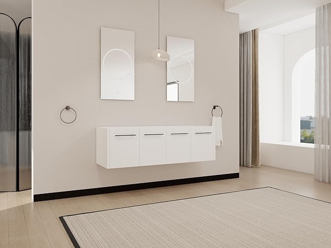 60 Inch Bathroom Vanity Without Sink, 60" Floating Vanity Without Top, Modern Wall Mounted Cabinet for Large Space, Large Bathroom Storage Cabinet with 4 Soft-Closing Doors and Bar Handles