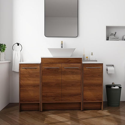 48" Bathroom Vanity, 48" Inch Freestanding Vanity with Ceramic Vessel Sink, Modern Single Sink Bathroom Vanity Combo, Brown Floor Stand Storage Cabinet Set with Soft-Closing Doors(BRE101, 48 * 18)