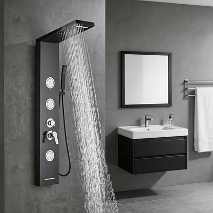 5-In-1Shower Panel Tower System-Brushed Black | 304 stainless steel Shower Panel Column Tower With Powerful Body Jets,Body Spray,Rainfall,Waterfall,Handheld And Tub Spout