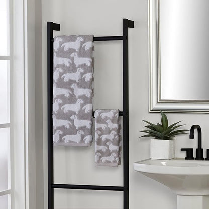 SKL Home by Saturday Knight Ltd. Dog 2 Pc Hand Towel, Gray | 550 GSM weight. Plush & absorbent terry jacquard. For use in the bathroom, kitchen or bar. Great for pet lovers.