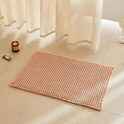 TYUU Waffle Bath Mat, Boho Bathroom Rugs Non Slip, 30x20 Light Peach | Super Absorbent Quick Dry Bath Rug, Non-Slip Backing, Soft Waffle Washable Farmhouse Bathroom Mats, Tub, Shower & Home Decor