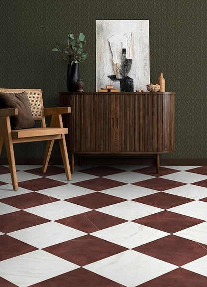 FloorPops x Chris Loves Julia Bonneville Oxblood Peel and Stick Floor Tiles, FP6333