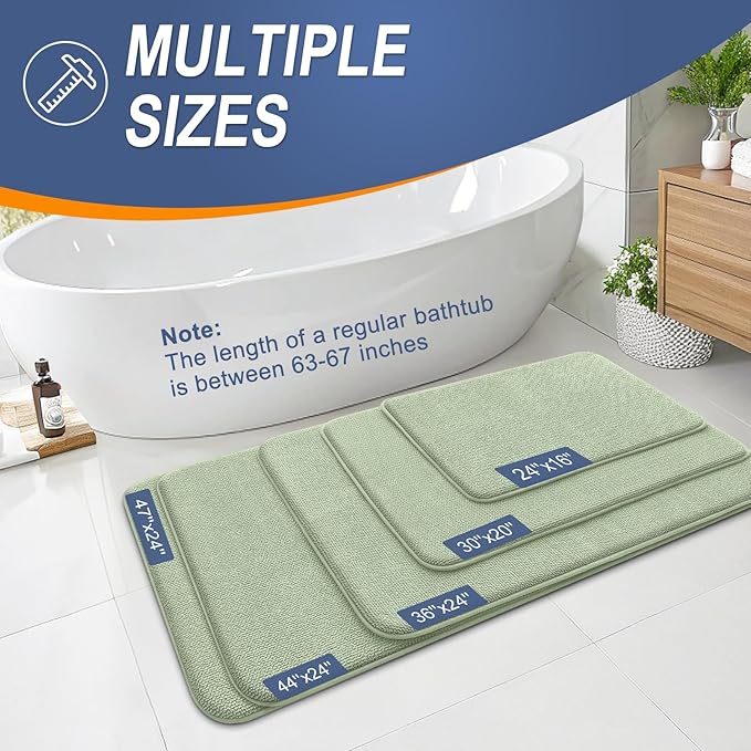 OLANLY Memory Foam Bathroom Runner Rugs 47x20, Long Bath Mats, Sage Green | Soft Quick Dry Bath Rugs, Non-Slip, Absorbent Machine Washable Mat for Bathroom Floor, Tub and Shower, Home Decor Accessories