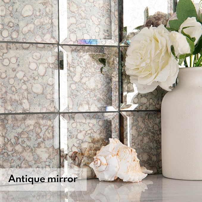 Peel and Stick 3 Inch Antique Mirror Backsplash, Square Tile for Kitchen Bathroom (32 Sheets, 2 SQ.FT.)