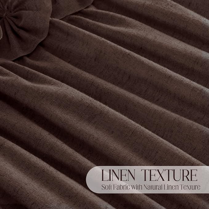 Ruffle Farmhouse Linen Shower Curtain with Vintage Bow Brown 72" W x 72" H | Linen Blend Fabric, Ruffle Bow and Ruffled Hem，Linen Texture，Machine Washable，12 Metal Holes and Plastic Hooks