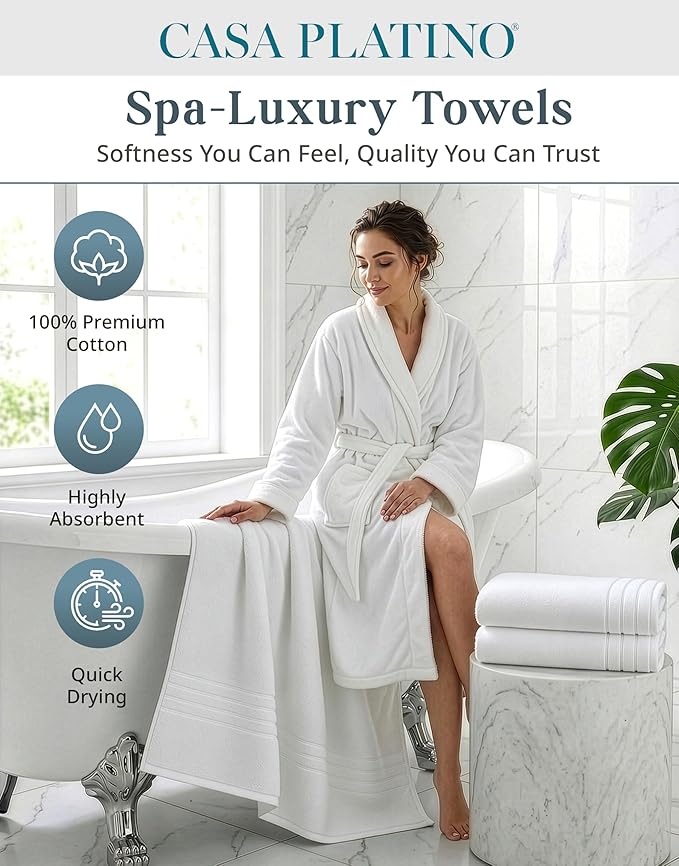 Casa Platino 100% Cotton 2 Pack Bath Sheets (36"x72") - Ring Spun Cotton - Extra Large Bath Towels Set - Quick Drying, Soft & Absorbent Oversized Bathroom Towel Sets - Hotel Quality - White Towels