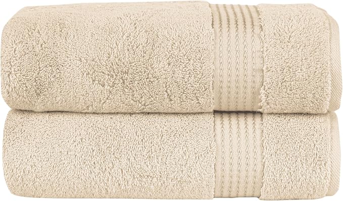 Elegant Comfort Premium Turkish Cotton 2 Pack Bath Towel Set - 27 x 54 inch, Luxurious Hotel Spa Quality 100% Turkish Cotton 2PC Bath Towel Set - Highly Absorbent - Soft Bathroom Towels, Ivory
