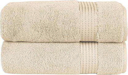 Elegant Comfort Premium Turkish Cotton 2 Pack Bath Towel Set - 27 x 54 inch, Luxurious Hotel Spa Quality 100% Turkish Cotton 2PC Bath Towel Set - Highly Absorbent - Soft Bathroom Towels, Ivory
