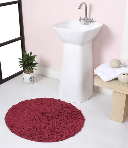 Home Weavers Bell Flower Collection 100% Cotton Tufted Bath Rugs, Extra Soft and Absorbent Bath Rugs, Non-Slip Bath Mats, Machine Washable, Bath Mats for Bathroom Floor and Tub, 22" Round, Red