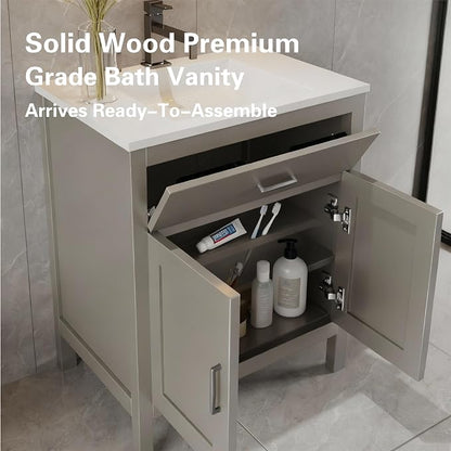36" Light Grey Bathroom Vanity Base Only – Freestanding Solid Wood Sink Cabinet with Tip-Out Drawer, Shaker Style Storage, No Top or Sink, 36" W x 21" D x 34.5" H