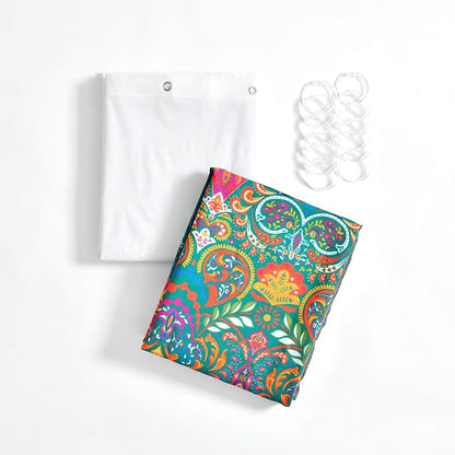 Lush Decor Boho Chic Shower Curtain with Liner and Rings 14 Piece Set 72" W x 72" L Navy - Boho Shower Curtain Set - Colorful Bathroom Curtains