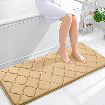 OLANLY Memory Foam Bath Mat Rug 47x20, Ultra Soft and Absorbent Bathroom Rugs, Non-Slip, Comfortable, Machine Washable Bath Carpet for Bathroom Floor, Tub, Shower and Home Decor Accessories, Beige
