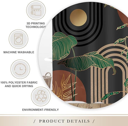 Glawry Dark Brown Mid Century Shower Curtain 60Wx72L Inches Boho Abstract Retro Tropical Palm Leaves Modern Bathroom Aesthetic Bath Accessories Art Home Decor Fabric with Hooks