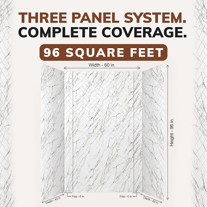From Plain To Beautiful In Hours 133-640-HERR-KIT Herringbone Tile - Tub and Shower Wall Panels Surround (Covers/ 96 sq. ft.), Marble, 1 Piece