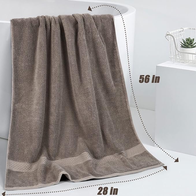 Cleanbear Bath Towels Set of 2, Ultra Soft Cotton Towels 55 by 27 Inches | Thick Shower Towels for Body Drying, 2 Colors (Light-Brown and Teal) for Bathroom, Guestroom, Spa, Beach