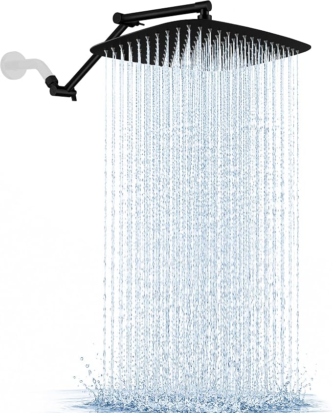 G-Promise 16 Inch All Metal Rain Shower Head with Extension Arm | Built to Last, Rust Resistant, Easy to Install, Adjustable, Full Body Coverage Large Rainfall Shower Head, Daily SPA