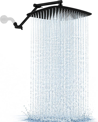 G-Promise 16 Inch All Metal Rain Shower Head with Extension Arm | Built to Last, Rust Resistant, Easy to Install, Adjustable, Full Body Coverage Large Rainfall Shower Head, Daily SPA