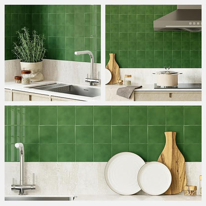 Peel and Stick Backsplash for Kitchen: Self Adhesive Wall Tiles for Bathroom - Vinyl Thick Back Splash Tile (10, Square Green)