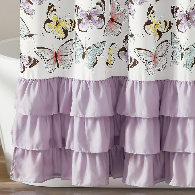 Lush Decor Flutter Butterfly Shower Curtain, 72" x 72", Lilac