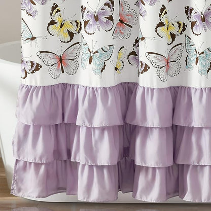 Lush Decor Flutter Butterfly Shower Curtain, 72" x 72", Lilac
