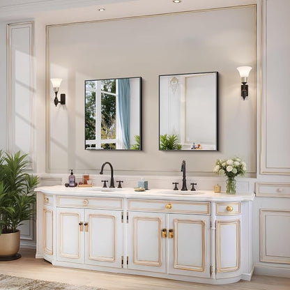 YIROMAN Bathroom Mirror 18"x24", Black Bathroom Mirrors for Over Sink with Aluminum Frame, Rectangular Vanity Mirror with Right Angle, Wall Mirror for Oversink, Vanity, Bedroom, Living Room