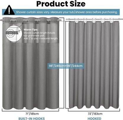 SORTTO No Hook Shower Curtain with Snap in Liner Set Waffle Shower Curtain for Bathroom Hotel Style Fabric Waterproof Inner Liner，71" W x 98" H, Grey