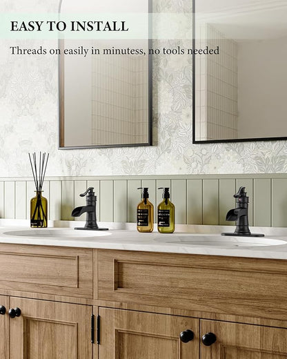 Black Bathroom Faucet Matte Waterfall Sink Farmhouse Vanity Single Hole | Faucets One Handle Basin Antique centerset with Pop Up Drain Stopper Mixer Tap Overflow Supply Line by Homevacious