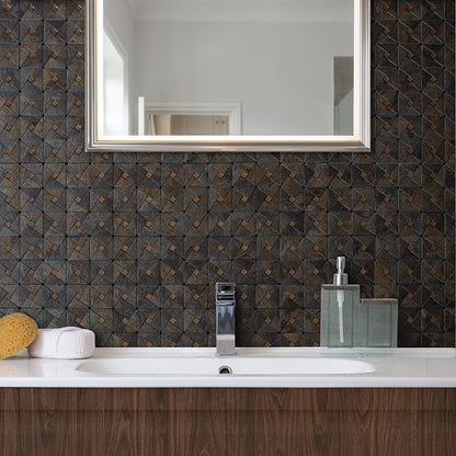 DICOFUN 10-Sheet Rustic Slate Look Peel and Stick Backsplash Tile, Mixed Glass Self-Adhesive Mosaic Tiles, Stainless Steel Stick on Wall Tiles for Kitchen and Bathroom Backspalsh, Mirror Decor