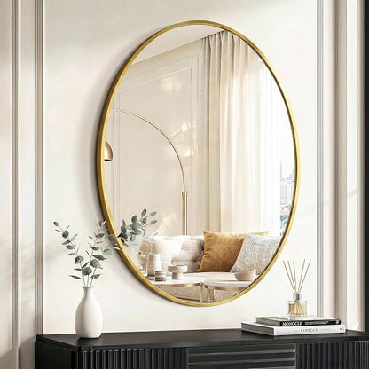 Oval Bathroom Mirror for Wall, 24"x32" Gold Bathroom Vanity Mirror | HD Shatterproof Glass, Metal Framed, Oval Vanity Mirrors for Bathroom, Bedroom, Living Room, Entryway, Horizontal or Vertical