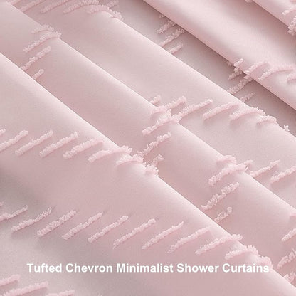 Siiluminisoy Blush Shower Curtain Fabric Shower Curtain for Bathroom 72 x 84 Tufted Chevron Textured Striped Modern Farmhouse Minimalist for Bathroom