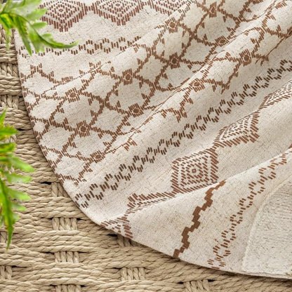 Brown Boho Linen Shower Curtain,72" W x 72" L | Linen Striped Print and Twine-Inspired Woven Center for Bathroom