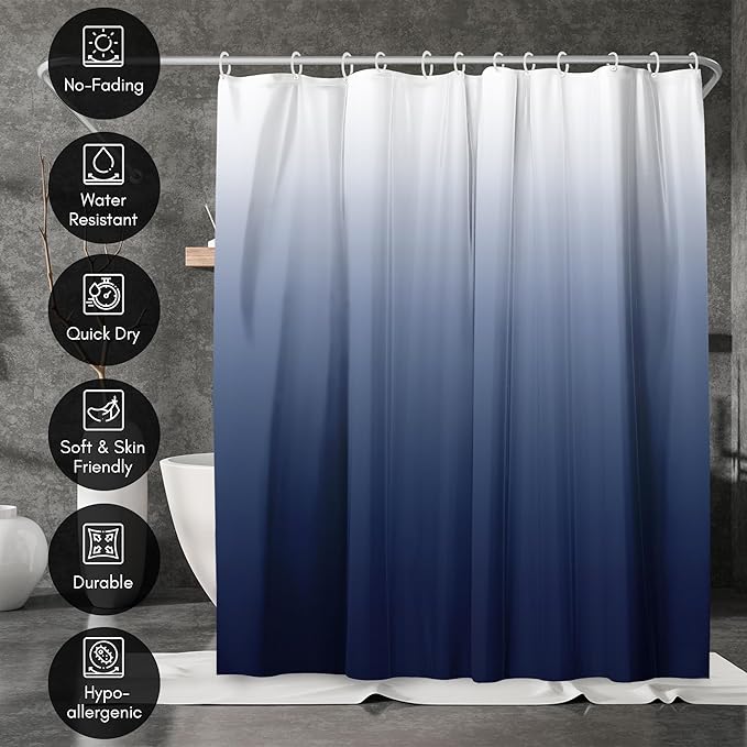 Americanflat 71x74 Blue Ombre Shower Curtain - Water-Resistant Long Shower Curtain with Durable Metal Grommets and 12 Hooks - 100% Polyester