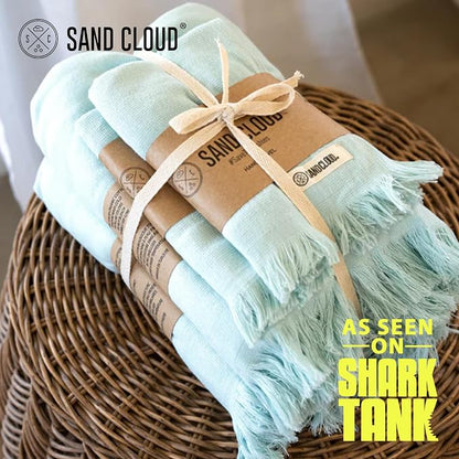 Sand Cloud Turkish Premium Bath Towels for Bathroom - Large, Set of 4 | 100% Certified Organic Turkish Cotton Yarn - Lightweight, Soft & Absorbent - Dry Faster & Cleaner - Terra Seaglass