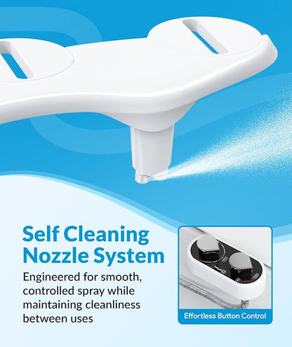 CLEAR REAR Bidet Attachment for Toilet Seat - Non-Electric with Self Cleaning Dual Nozzles, Leak Proof Connectors, Adjustable Water Spray, Rear & Feminine Wash - Hygienic Bathroom Upgrades