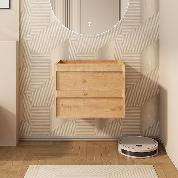 eclife 24" Floating Bathroom Vanity Sink Combo, Wall Mounted Modern Minimalist Storage Cabinet with 2 Drawers, Exclude Sink, Faucet & Drain, Natural