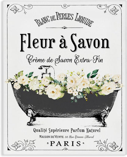 French Flower Bathtub Floral, 30 x 40 Inch Canvas Wall Art | Stupell Industries · By Lettered and Lined · Ready to hang · Bathroom to bedroom decor · Made in USA