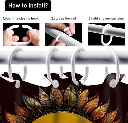 AZHM Sunflower Shower Curtain Set 4 PCS Bathroom Bathroom Accessory Sets Inspirational Quotes Floral Vintage Bath Decor with Rugs and 12 Hooks