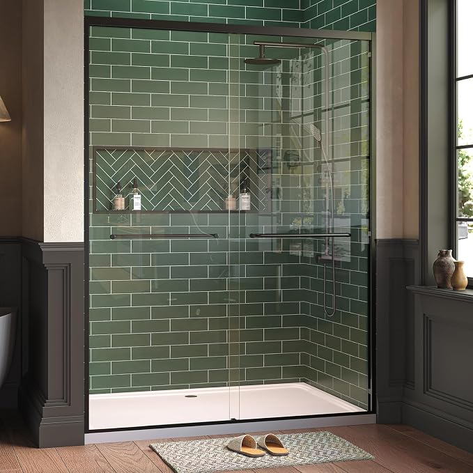 Garvee 56-60" W x 76" H Sliding Shower Door 1/4" Tempered Glass Double Bypass Enclosure with Trimmable Width and Easy Clean Nano Coating Matte Black