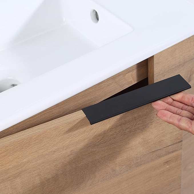 Malwee 22" Floating Bathroom Vanity with Sink, 22 Inch Single Sink Wall Mounted Bathroom Vanity, with 1 Door and White Ceramic Basin Top for Small Space, Plywood Cabinet Storage(002-22IMO)