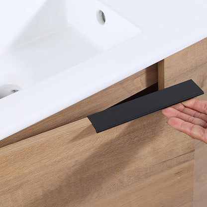 Malwee 22" Floating Bathroom Vanity with Sink, 22 Inch Single Sink Wall Mounted Bathroom Vanity, with 1 Door and White Ceramic Basin Top for Small Space, Plywood Cabinet Storage(002-22IMO)