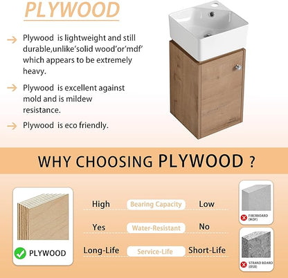 12" Bathroom Vanity with Sink, 12 Inch Floating Bathroom Vanity for Small Space, Modern Bathroom Vanity, Brown Wall Mounted Cabinet Set